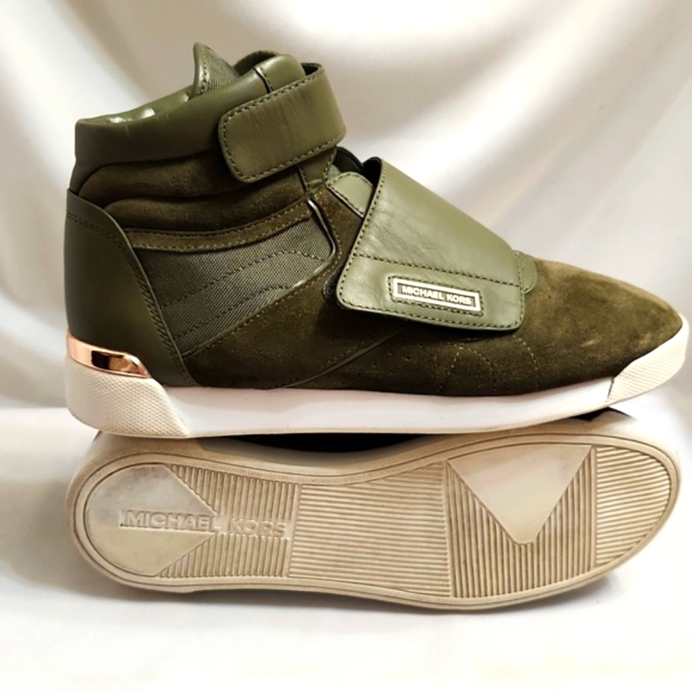 Michael Michael Kors Addie High-top Leather Olive Gold Sneakers (W Size 7.5) - Picture 6 of 16
